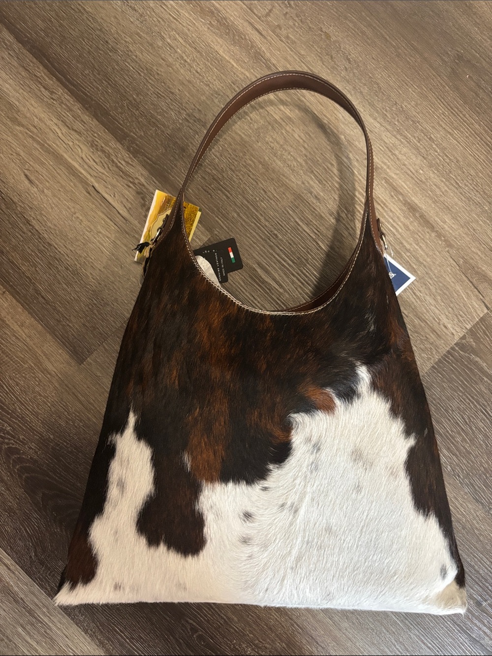 Cowhide Shoulder Bag in Brown & White